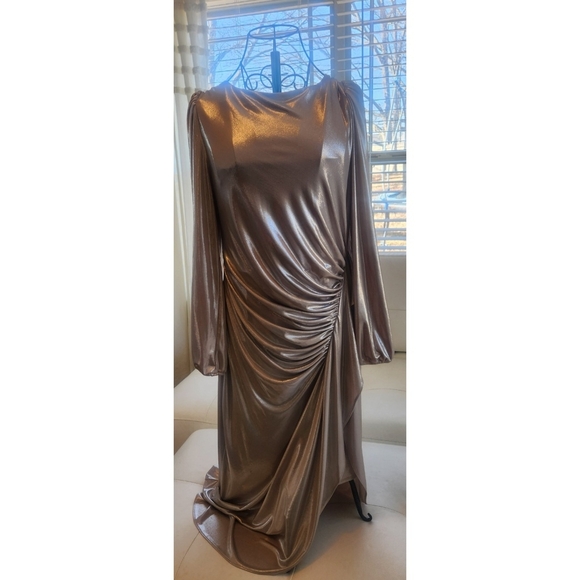 Alex Evenings Shimmering Gold Asymmetrical Dress - Picture 2 of 4